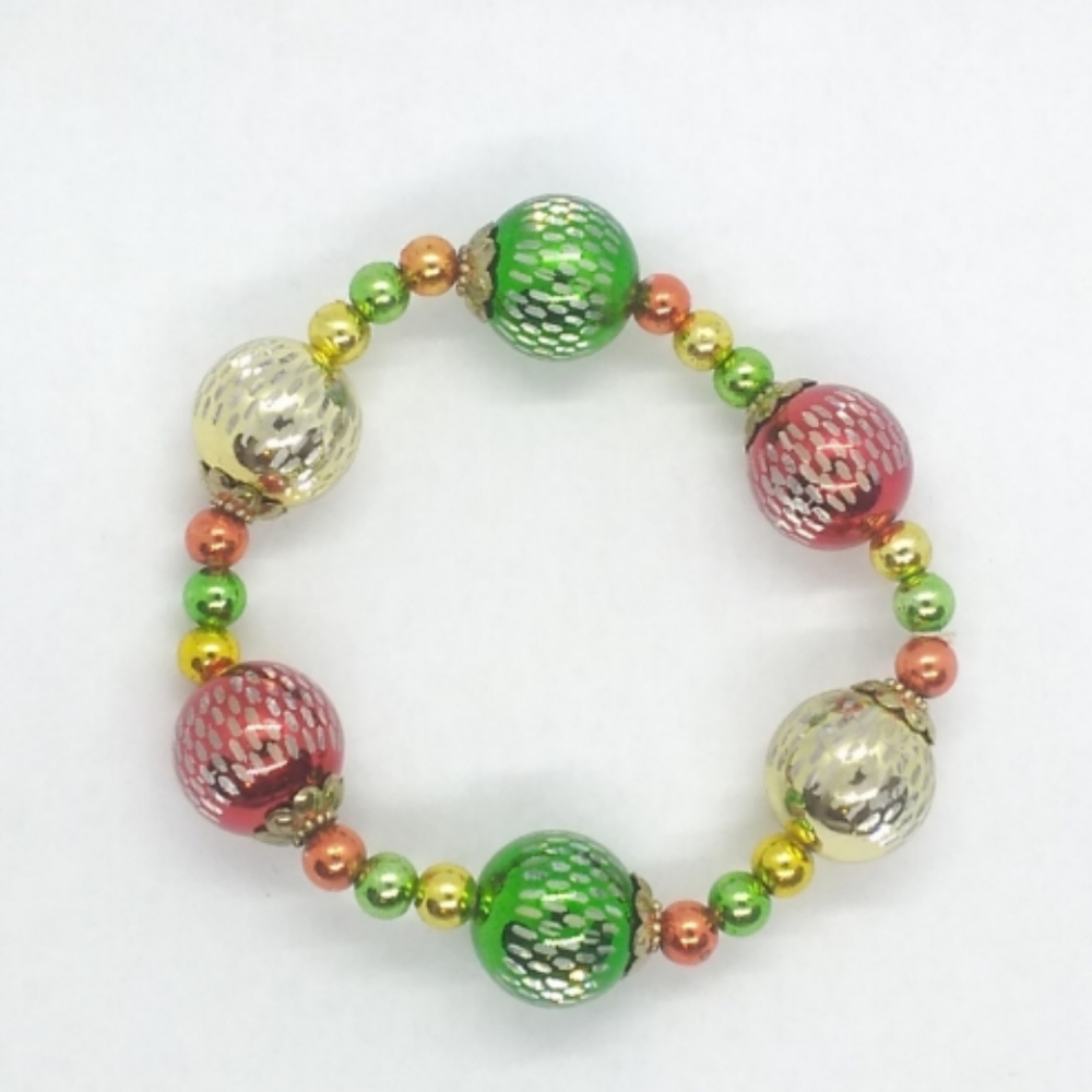 Vintage Christmas Ornament Stretch Bracelet Glass